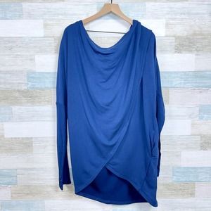 Athleta Purana Wrap Sweatshirt Blue Soft Stretchy Pockets Yoga Womens Large